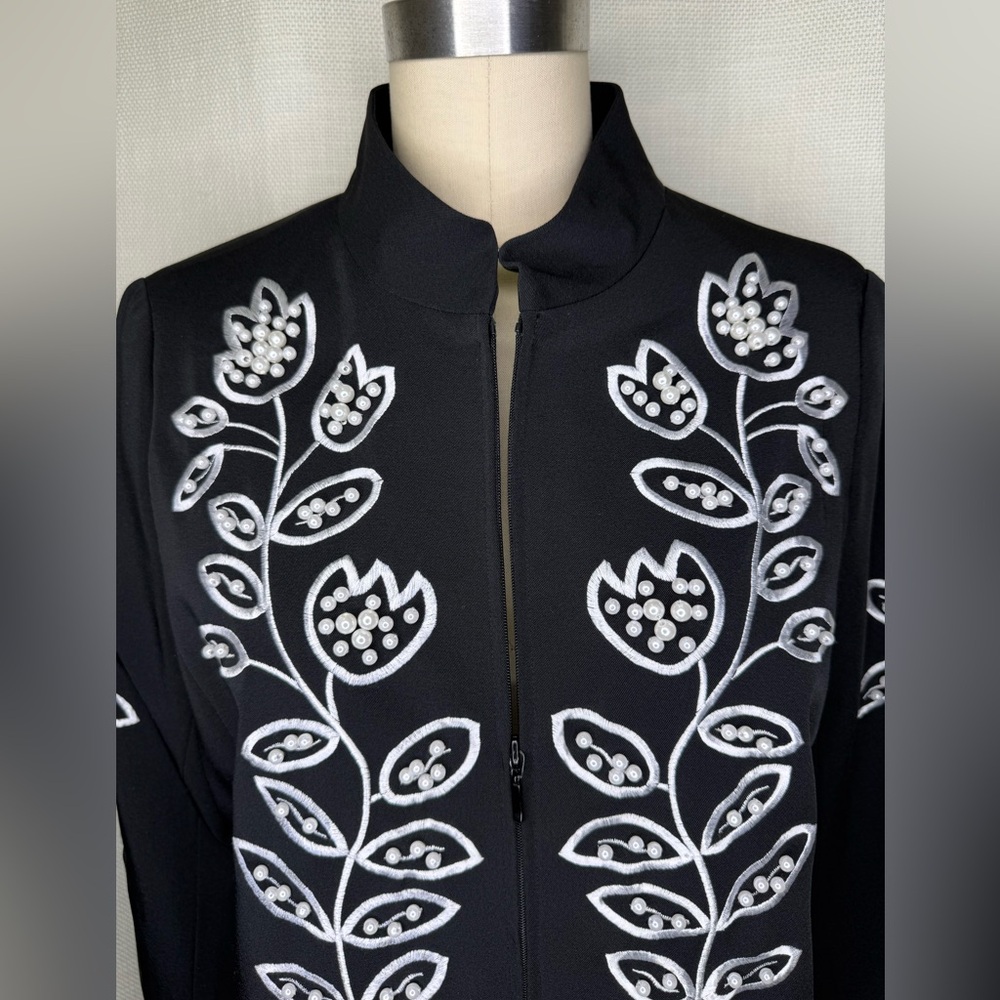 Victor Costa Occasion Embellished Floral Jacket Black Small Elegant Chic - Picture 2 of 7